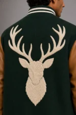 Buy Forest Green Wool Tan Leather Letterman Varsity Jacket Men