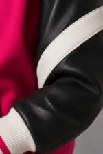 Buy Hot Pink and Black Hooded Wool and Leather Varsity Jacket