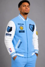 Buy Memphis Grizzlies Blue and White Letterman Jacket