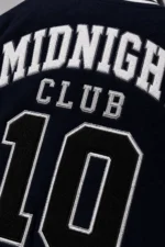 Buy Midnight Club MC Oversized Navy Wool Leather Sleeve Letterman Varsity Jacket