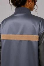 Buy Slate Duchess Satin Longline Oversized leather Letterman Varsity Jacket