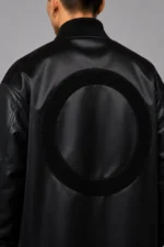 Buy Tonal Chenille Circle Black Duchess Satin Longline Letterman Varsity Jacket