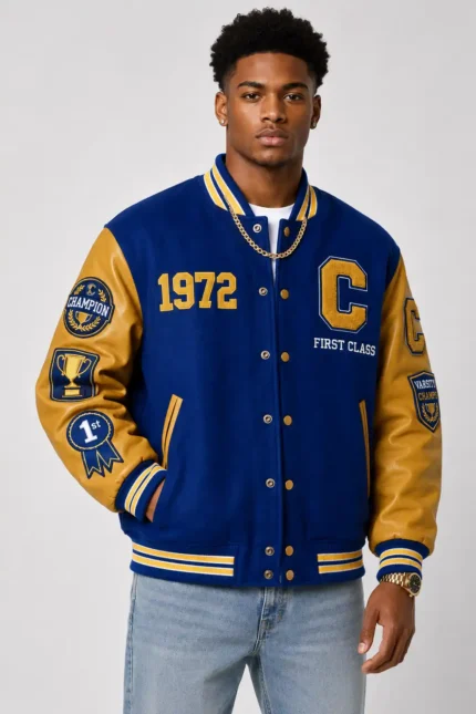 Champion 1972 Exclusive Varsity Jacket Royal Blue Gold Leather