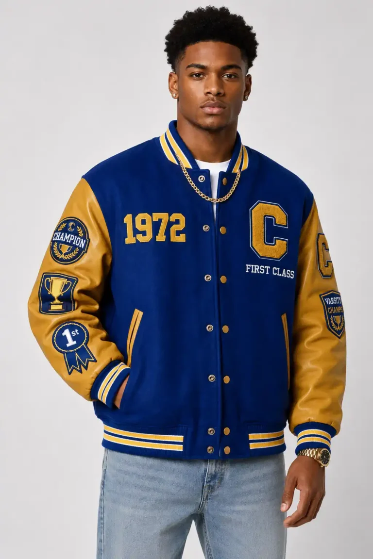 Champion 1972 Exclusive Varsity Jacket Royal Blue Gold Leather