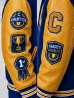 Champion 1972 Exclusive Varsity Jacket Royal Blue Gold Leather For Sale