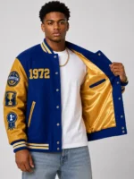 Champion 1972 Exclusive Varsity Jacket Royal Blue Gold Leather On Sale