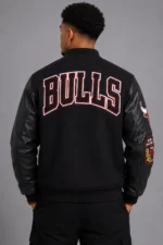 Classic Chicago Bulls Wool Varsity Leather Jacket Black For Sale