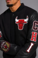 Classic Chicago Bulls Wool Varsity Leather Jacket Black On Sale