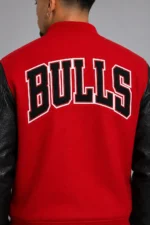 Classic Chicago Bulls Wool Varsity Leather Jacket Red and Black For Men and Women