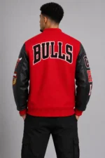 Classic Chicago Bulls Wool Varsity Leather Jacket Red and Black For Sale