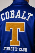 Cobalt Athletic Exclusive Satin Varsity Jacket Black Leather
