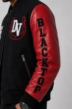 Divine Black Wool Leather Red Letterman Varsity Jacket On Sale