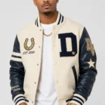 Dream Cream Wool Leather Navy Letterman Varsity Jacket