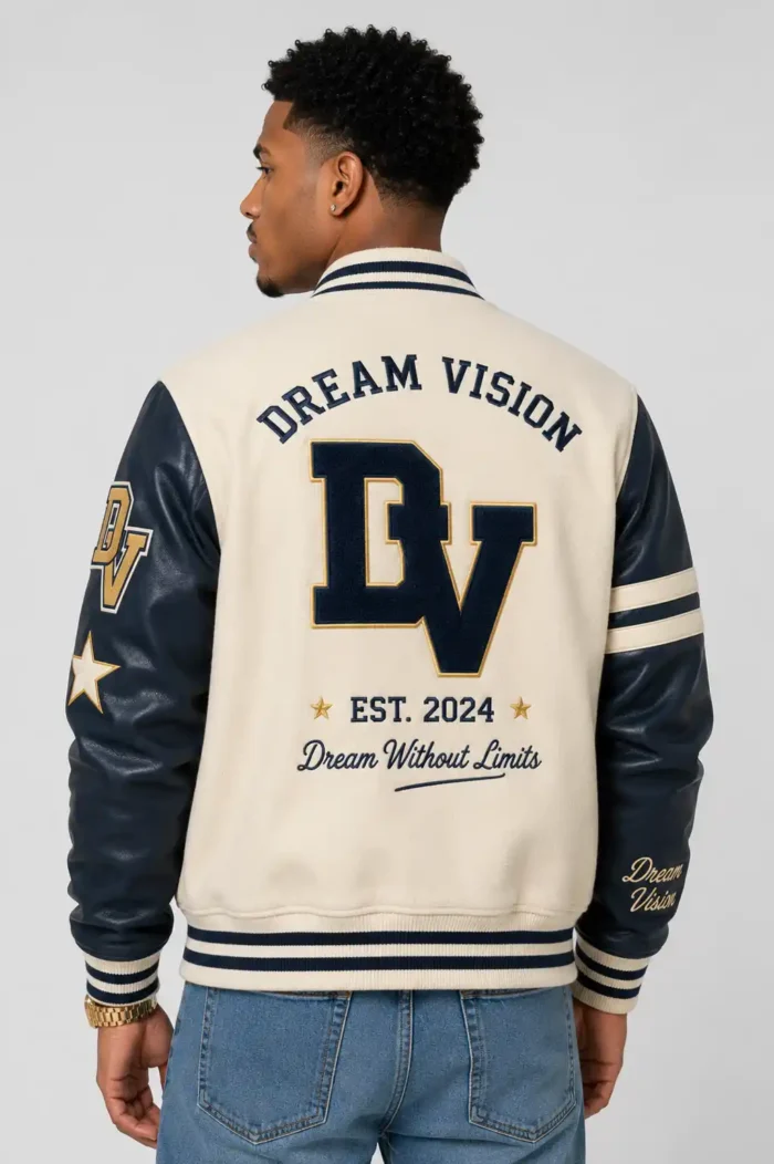 Dream Cream Wool/Leather Navy Letterman Varsity Jacket