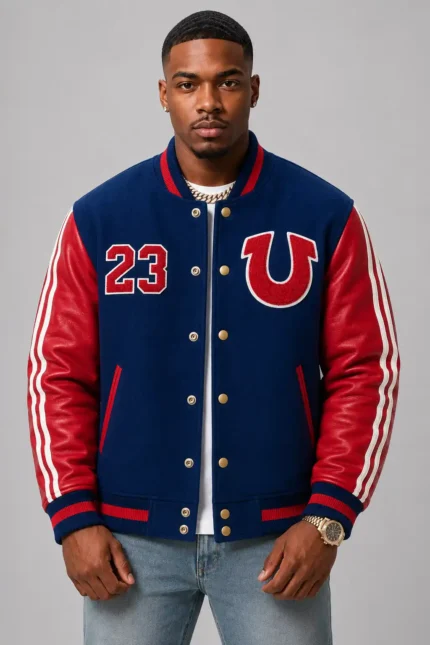 Eagle Navy Wool Leather Red Letterman Varsity Jacket