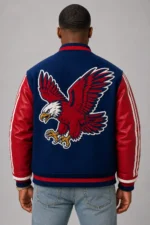 Eagle Navy Wool Leather Red Letterman Varsity Jacket For Sale