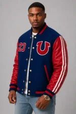 Eagle Navy Wool Leather Red Letterman Varsity Jacket On Sale