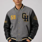 Gray Heritage Exclusive Varsity Jacket Grey Wool Black Leather