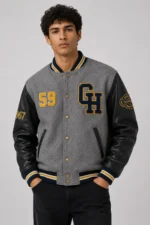 Gray Heritage Exclusive Varsity Jacket Grey Wool Black Leather