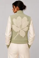 Green Wool Ivory Leather Letterman Varsity Jacket