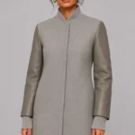 Grey Wool Leather Longline Letterman Varsity Jacket Women