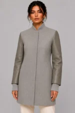 Grey Wool Leather Longline Letterman Varsity Jacket Women