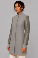 Grey Wool Leather Longline Letterman Varsity Women