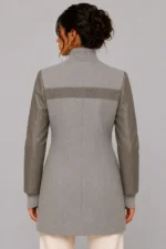 Grey Wool Leather Longline Varsity Jacket Women