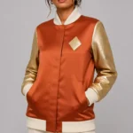 Magnolia Embroidered Terracotta Duchess Satin Letterman Varsity Jacket