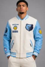 Memphis Grizzlies Blue and White Letterman Jacket For Sale