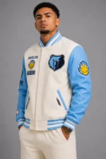 Memphis Grizzlies Blue and White Letterman Jacket Sale