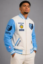 Memphis Grizzlies Blue and White Letterman Jacket Varsity
