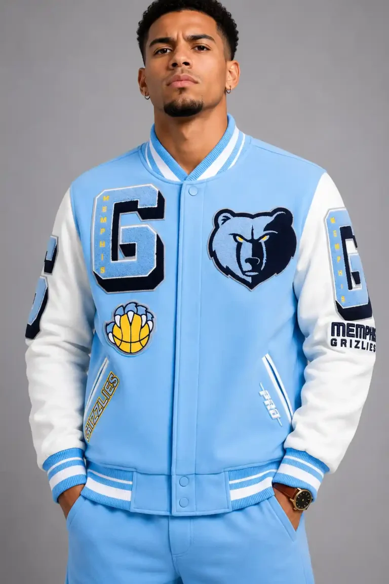 Memphis Grizzlies Blue and White Varsity Letterman Jacket