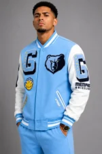 Memphis Grizzlies Blue and White Varsity Letterman Jacket On Sale