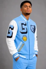 Memphis Grizzlies Blue and White Varsity Letterman Jacket Sale