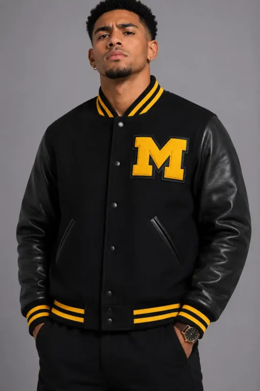 Michigan Wolverines Black Letterman Varsity Jacket