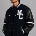 Midnight Club MC Oversized Navy Wool Leather Sleeve Letterman Varsity Jacket
