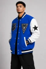 Nipsey Hussle Blue and White Varsity Letterman Jacket On Sale