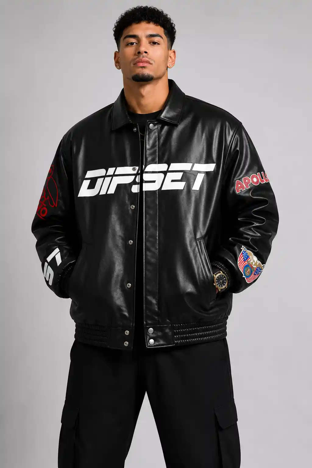 OVO Dipset Diplomats Black Leather Jacket OVO Dipset Diplomats Black Leather Jacket