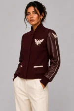 Oxblood Wool & Burgundy Leather Fitted Letterman Jacket