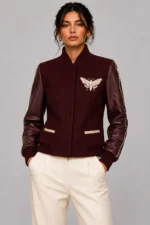 Oxblood Wool & Burgundy Leather Fitted Letterman Varsity Jacket