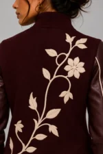 Oxblood Wool & Burgundy Leather Fitted Letterman Varsity Jacket For Sale