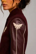 Oxblood Wool & Burgundy Leather Fitted Varsity Jacket