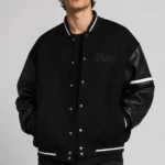 Phantom Black Label Wool Leather Sleeve Letterman Varsity Jacket