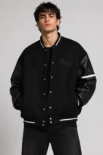 Phantom Black Label Wool Leather Sleeve Letterman Varsity Jacket