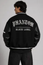 Phantom Black Label Wool Leather Sleeve Letterman Varsity Jacket For Sale