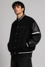 Phantom Black Label Wool Leather Sleeve Letterman Varsity Jacket On Sale