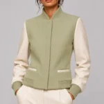 Pistachio Green Wool Ivory Leather Letterman Varsity Jacket
