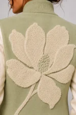 Pistachio Green Wool Ivory Leather Varsity Jacket