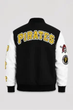 Pittsburgh Pirates Black White Full-Zip Letterman Wool Leather Jacket